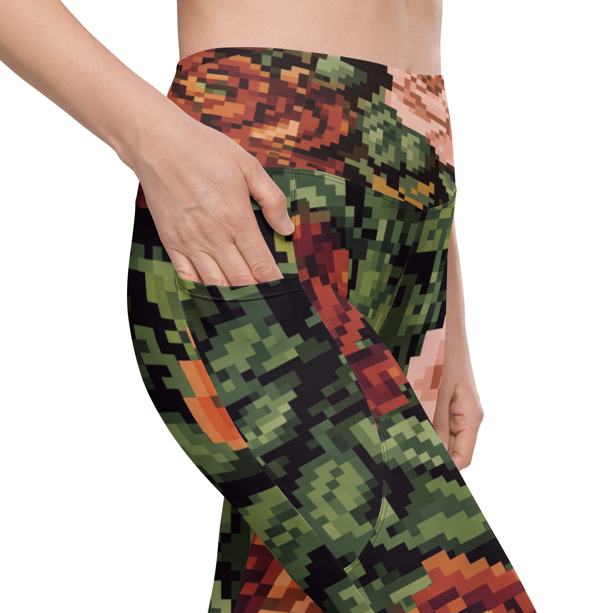 Pixel Floral Leggings With Pockets