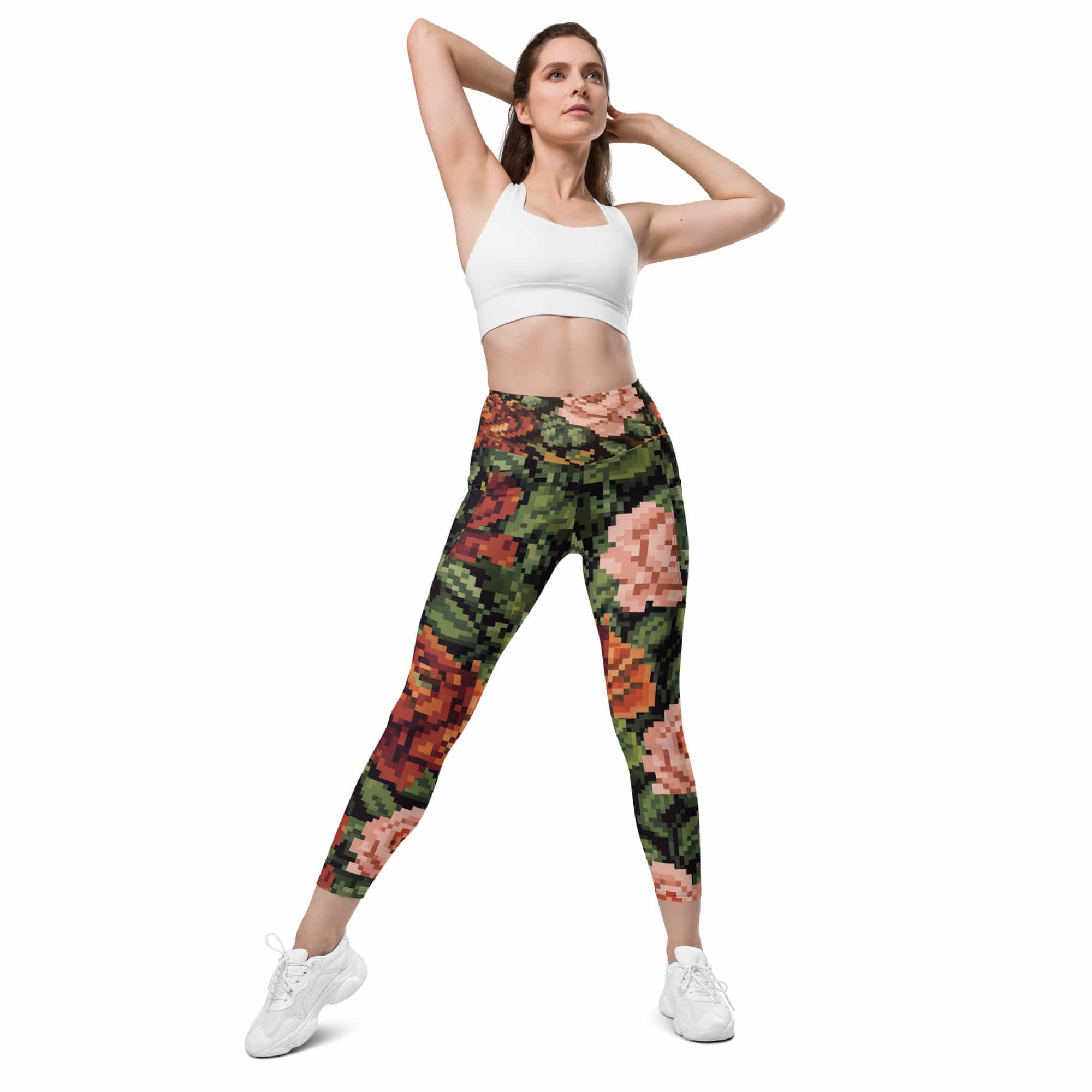 Pixel Floral Leggings With Pockets