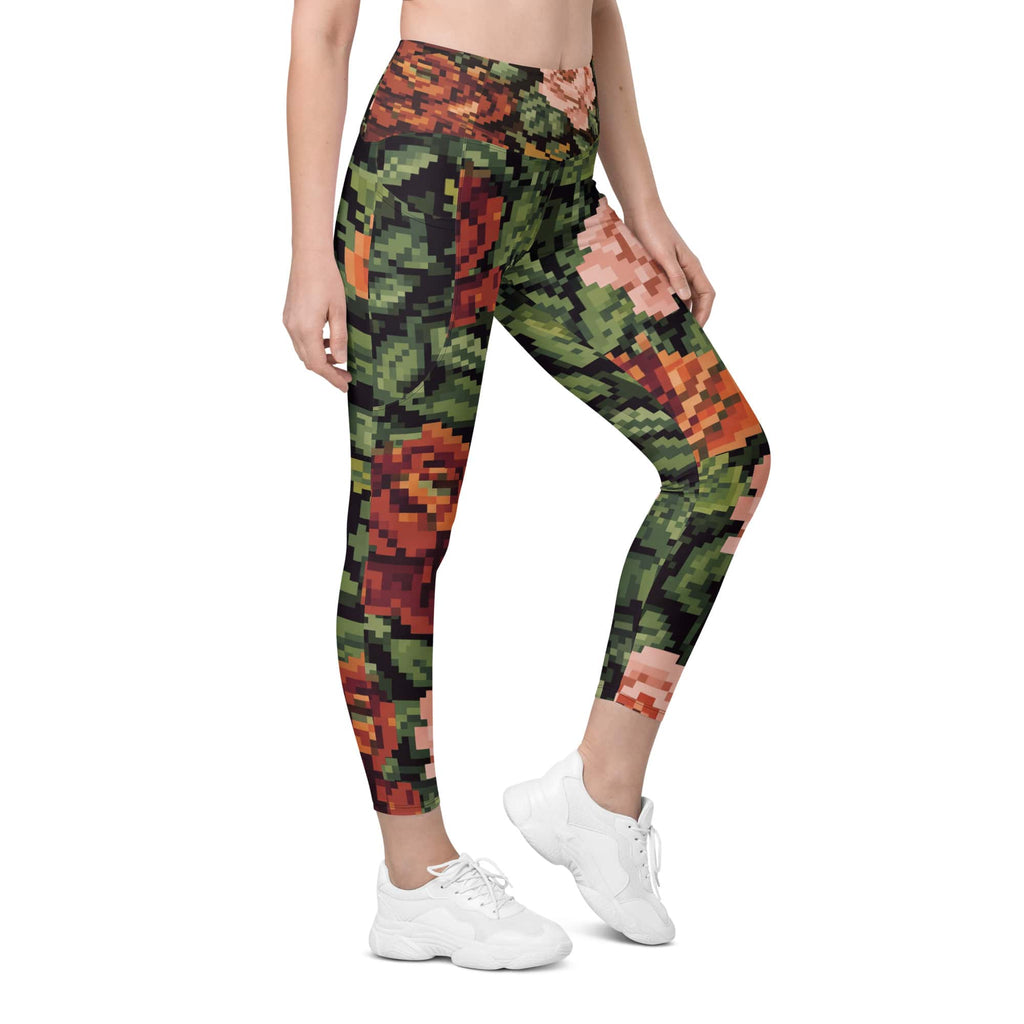 Pixel Floral Leggings With Pockets