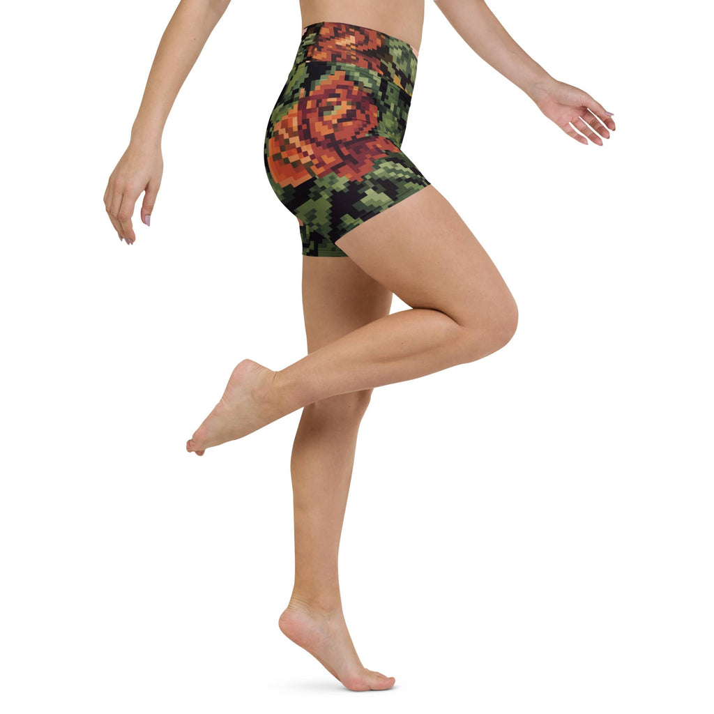 Pixel Floral Yoga Shorts