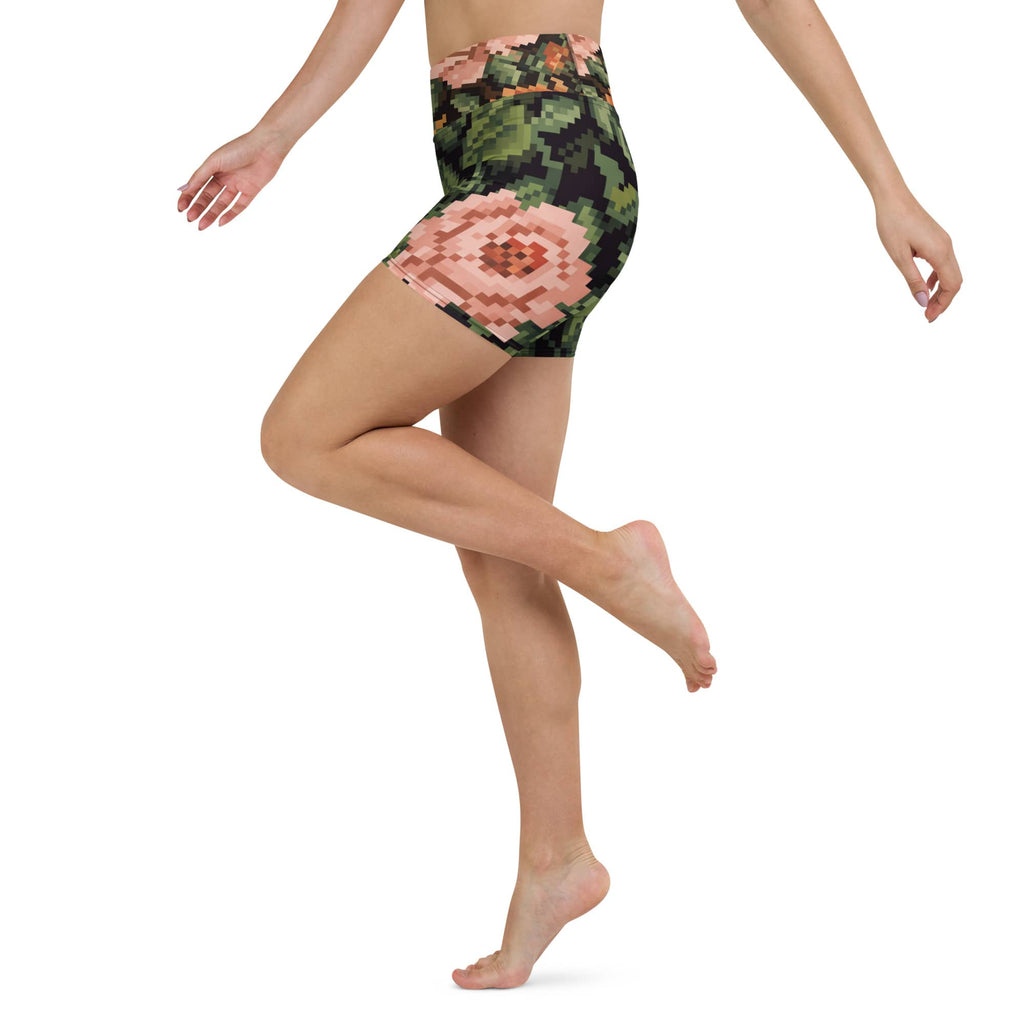 Pixel Floral Yoga Shorts
