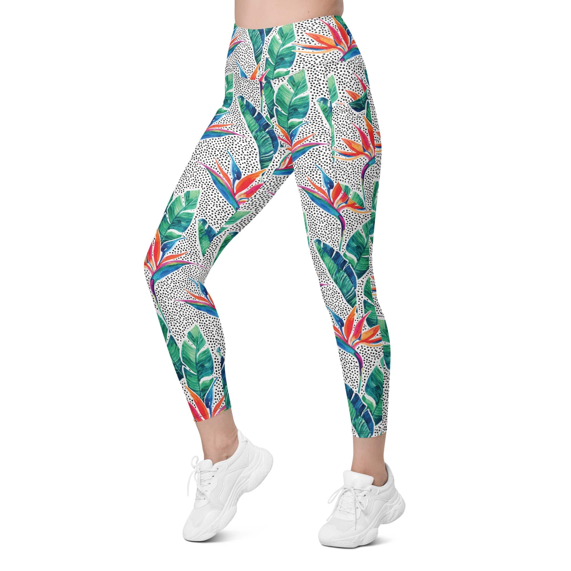 Polka Dot Floral Leggings With Pockets