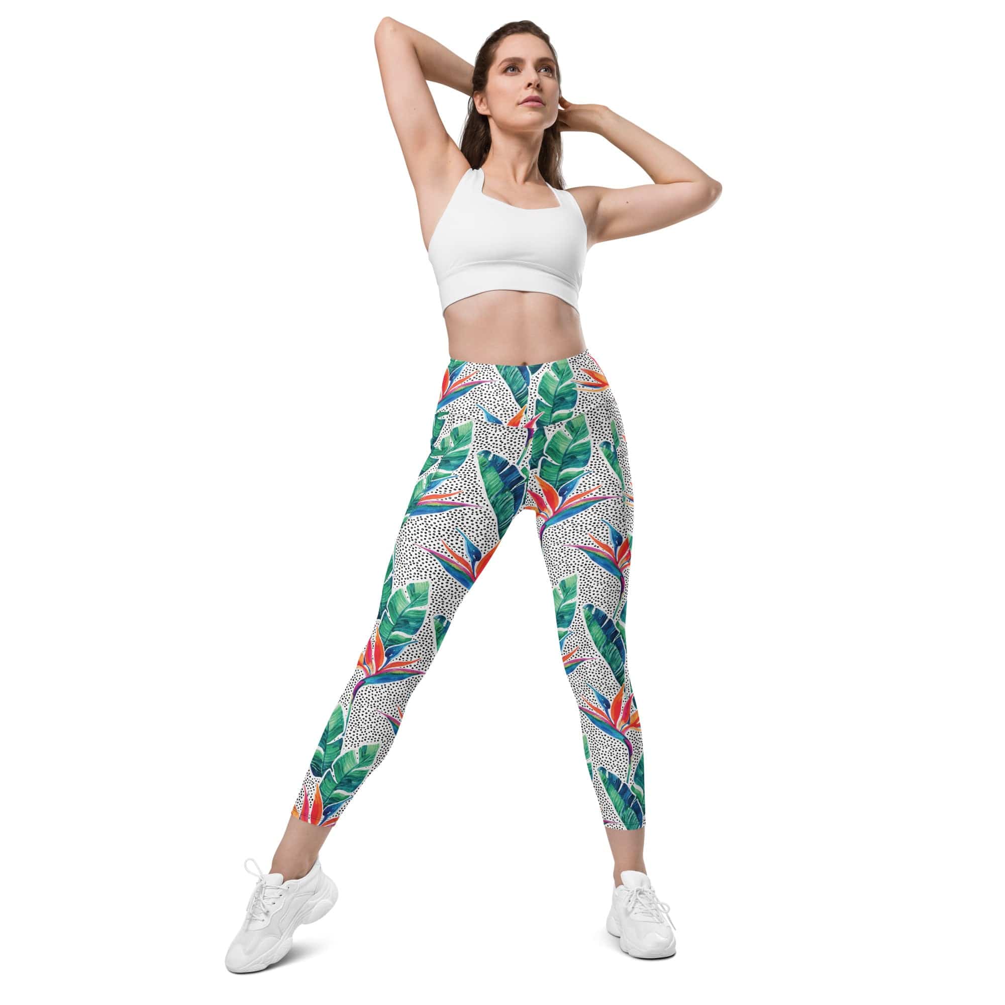 Polka Dot Floral Leggings With Pockets