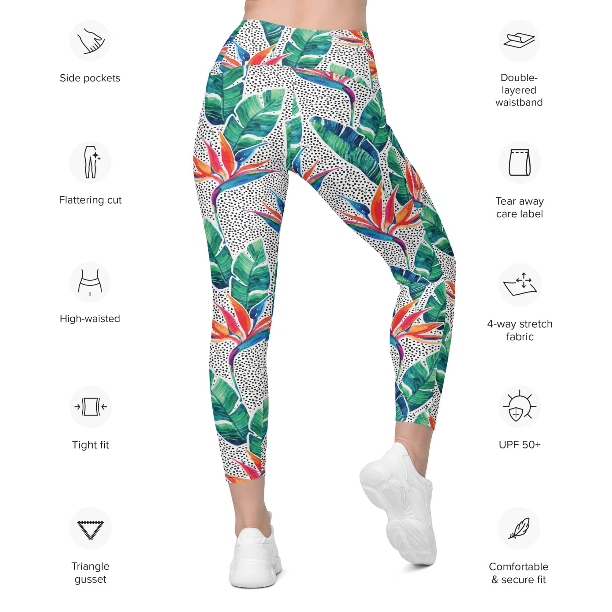 Polka Dot Floral Leggings With Pockets