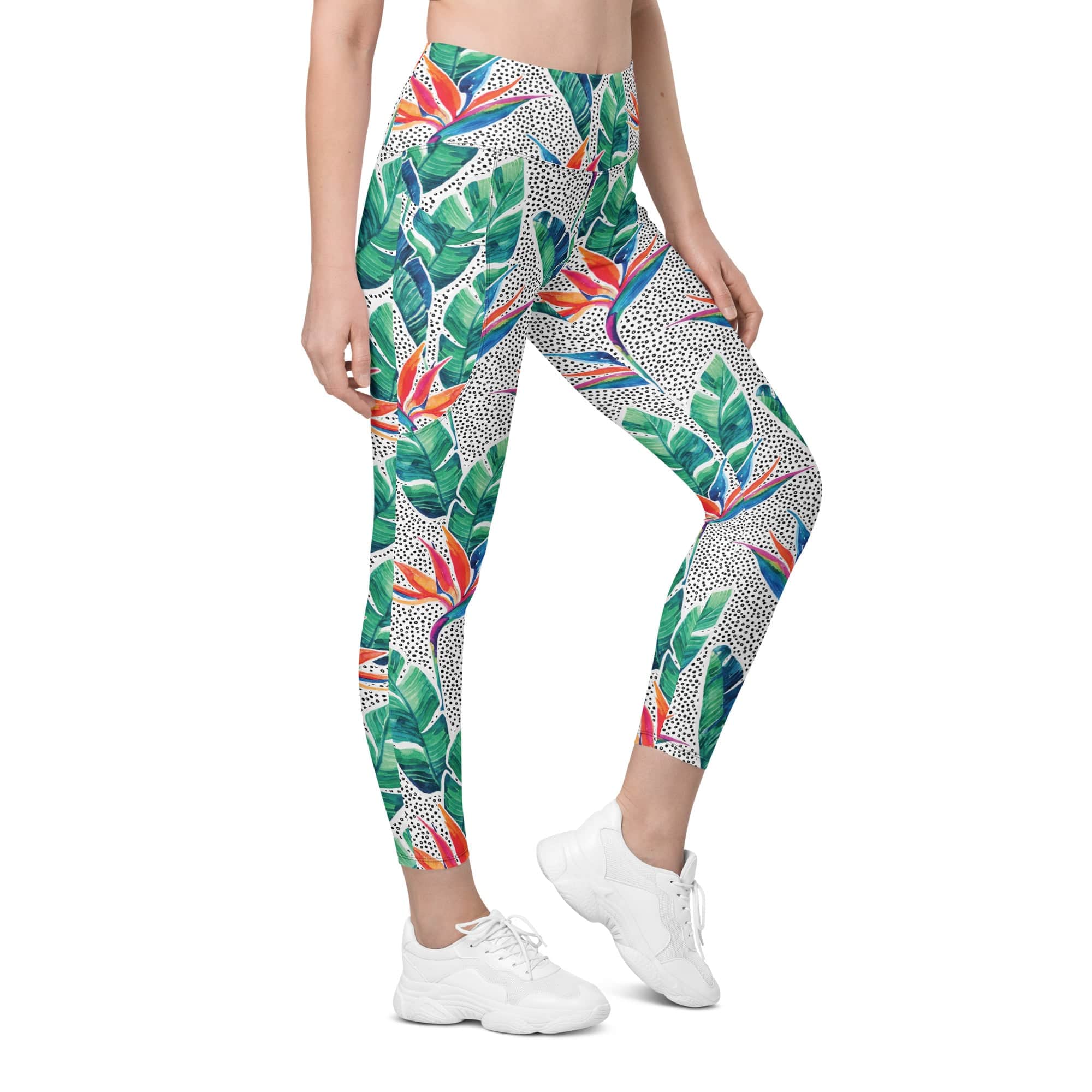 Polka Dot Floral Leggings With Pockets