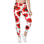 Poppy Print Crossover Leggings With Pockets