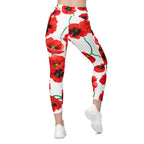 Poppy Print Crossover Leggings With Pockets