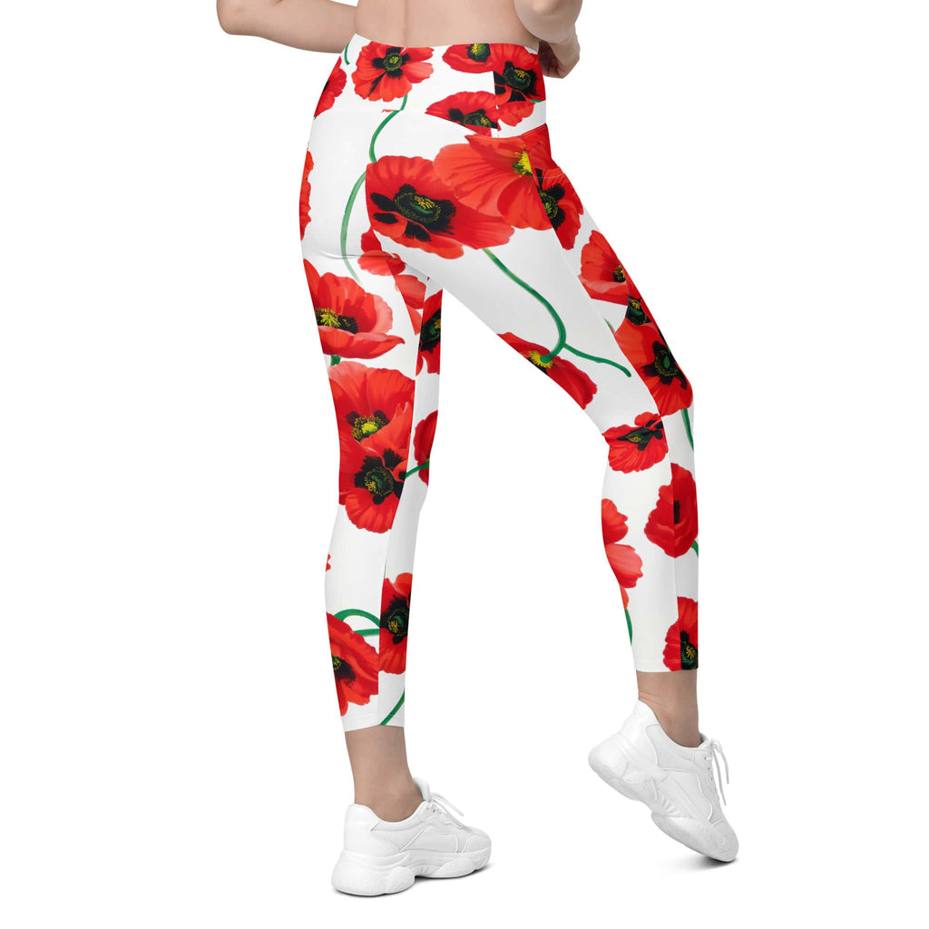 Poppy Print Crossover Leggings With Pockets