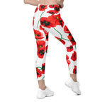 Poppy Print Crossover Leggings With Pockets