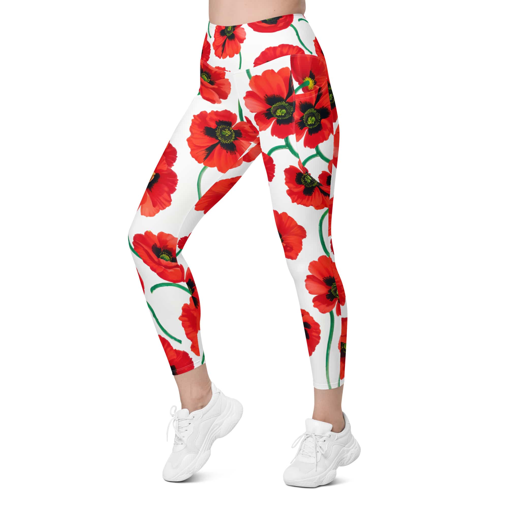 Poppy Print Leggings With Pockets