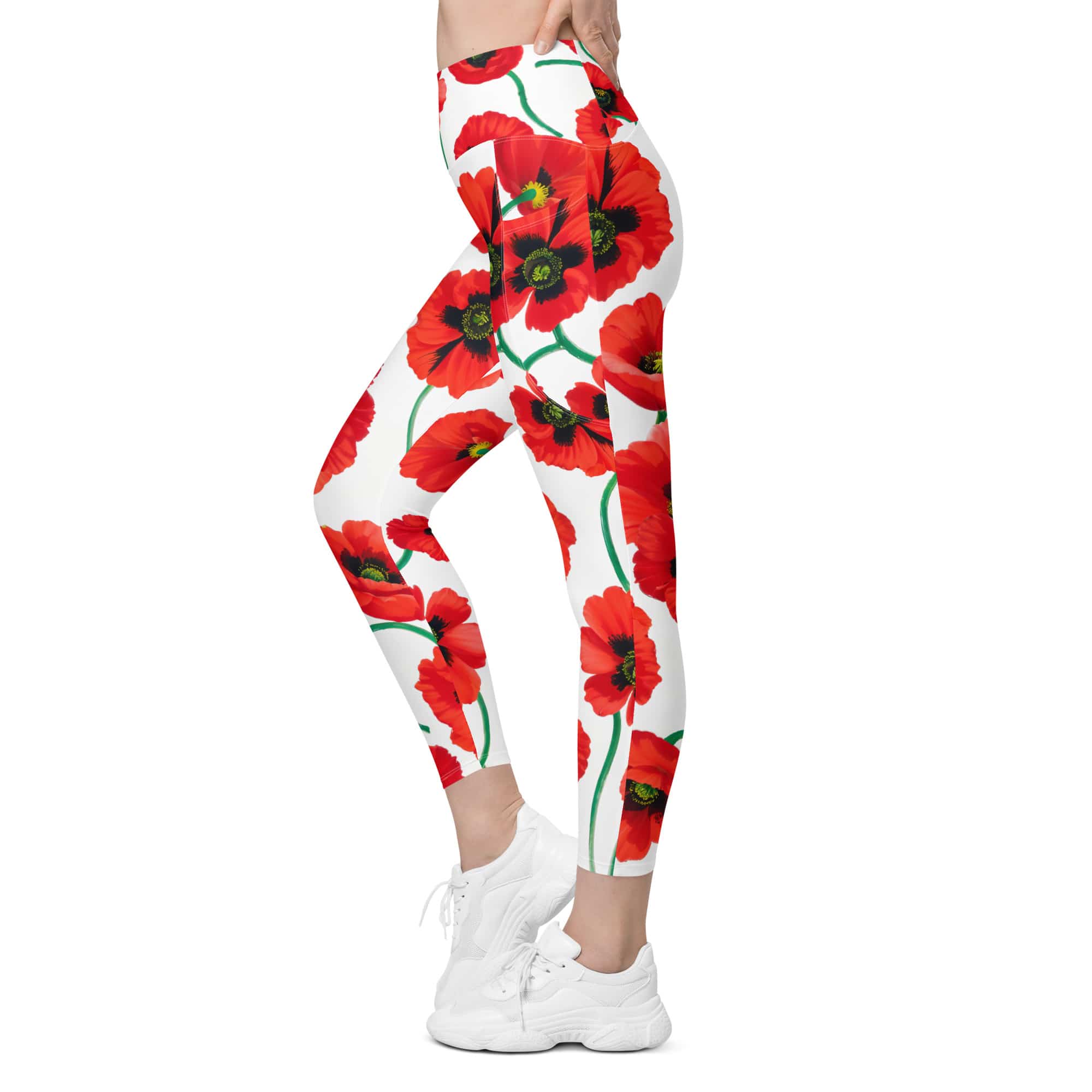 Poppy Print Leggings With Pockets