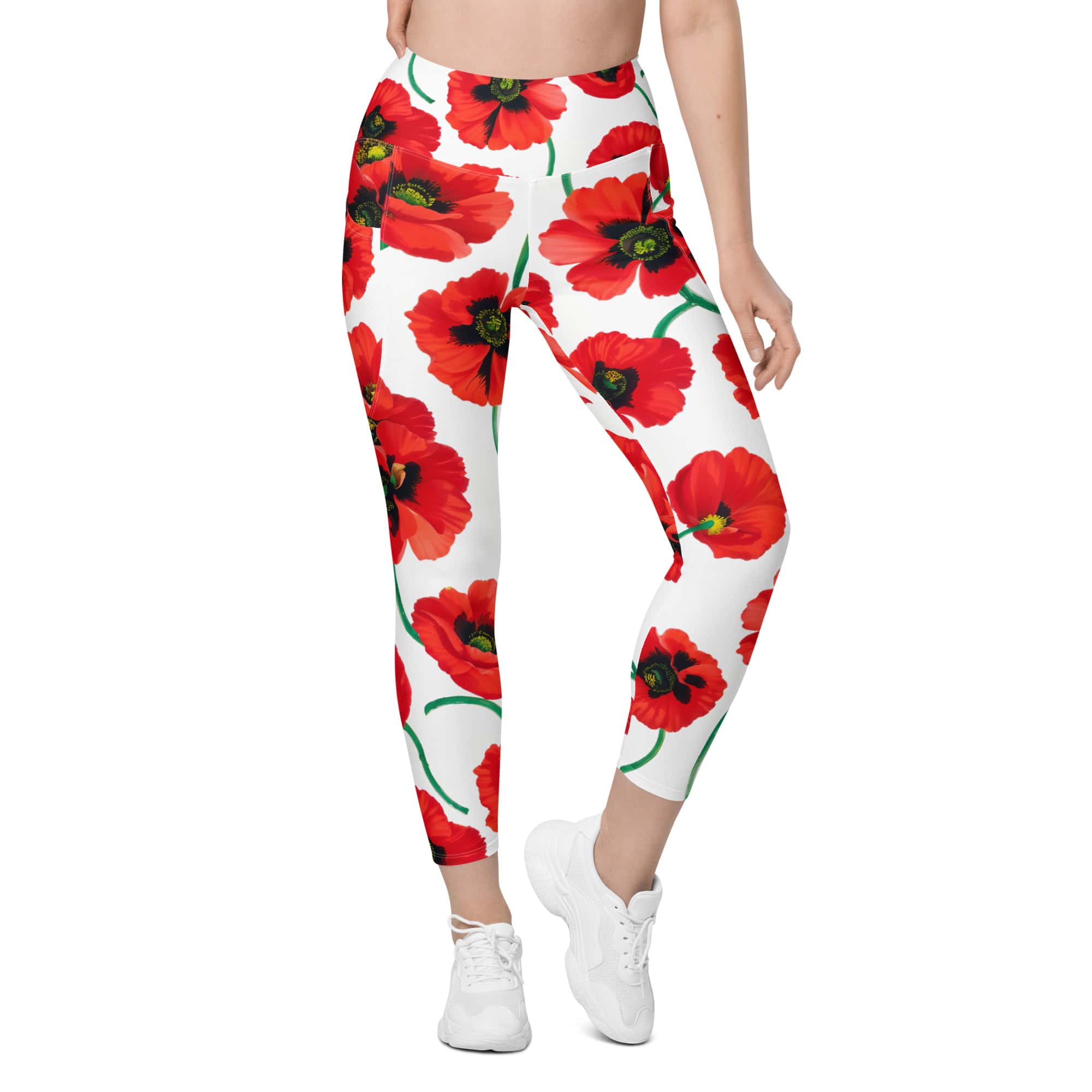 Poppy Print Leggings With Pockets