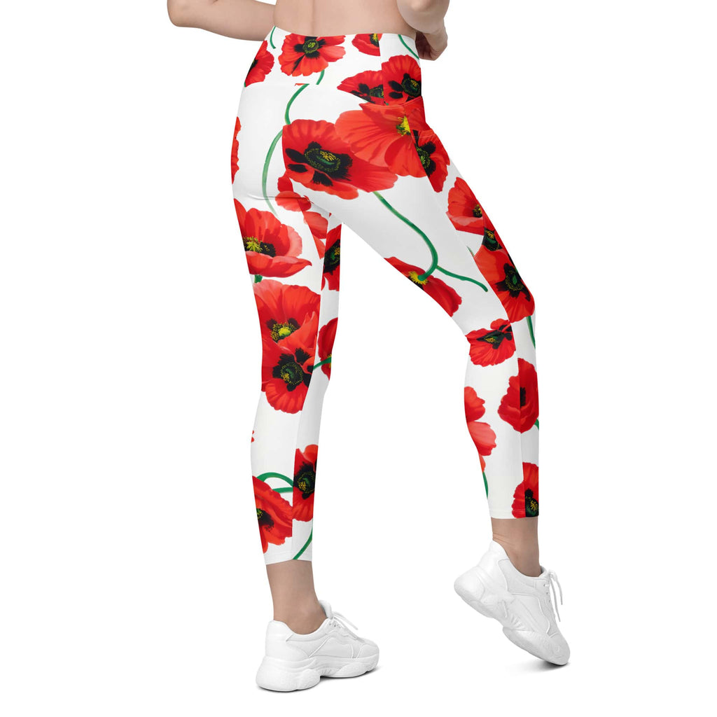 Poppy Print Leggings With Pockets
