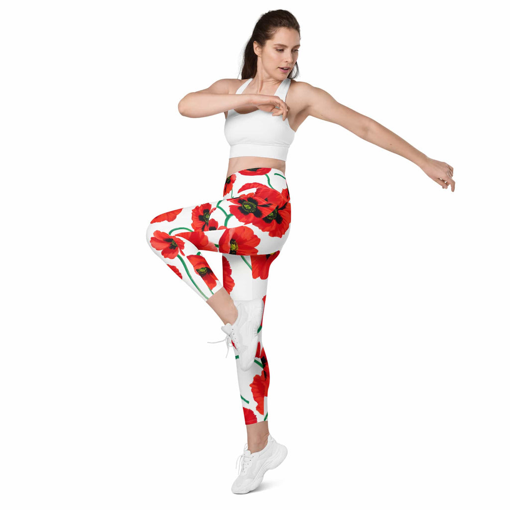 Poppy Print Leggings With Pockets