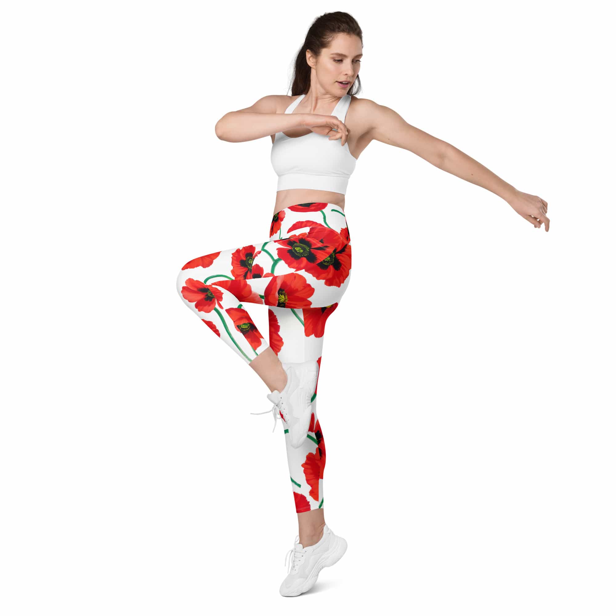 Poppy Print Leggings With Pockets