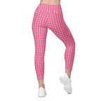 Power Pink Houndstooth Crossover Leggings With Pockets