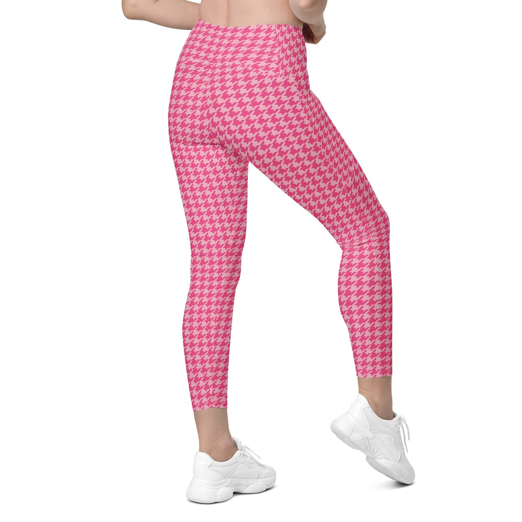 Power Pink Houndstooth Crossover Leggings With Pockets