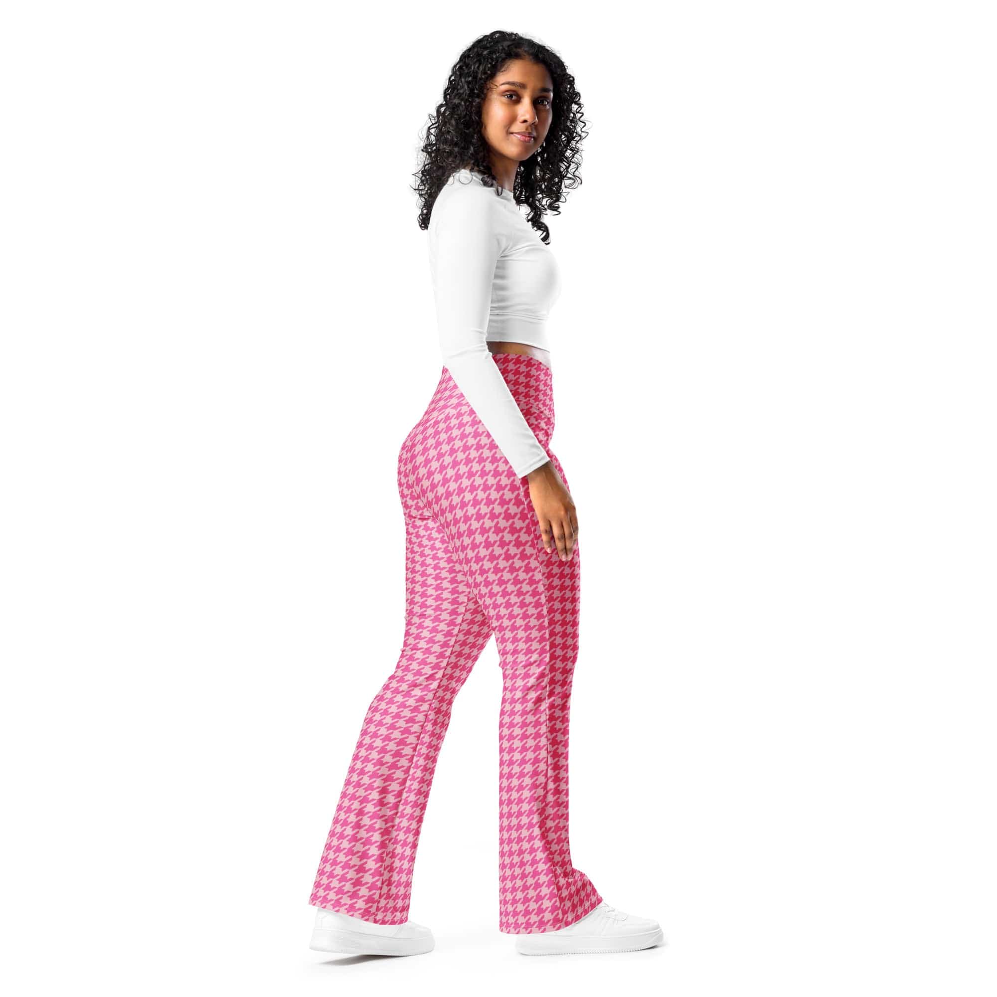 Power Pink Houndstooth Flare Leggings