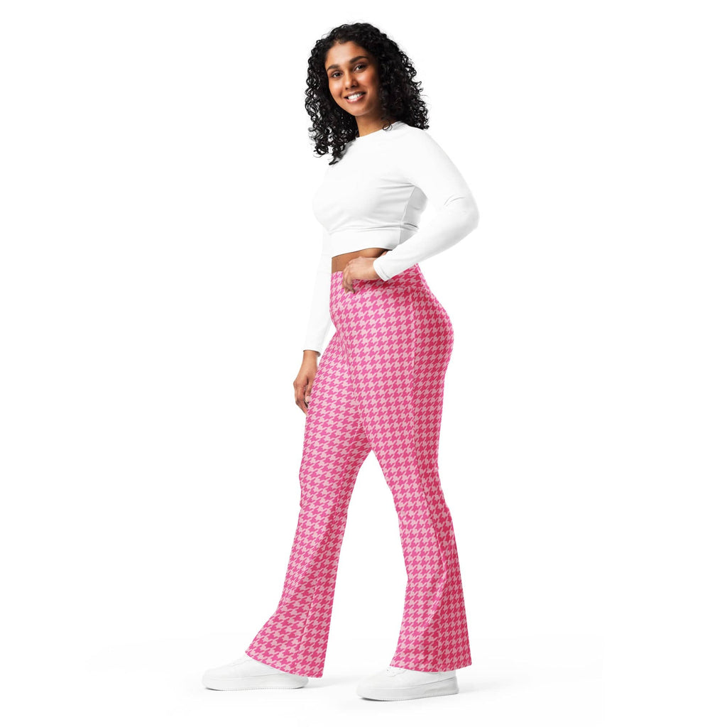 Power Pink Houndstooth Flare Leggings