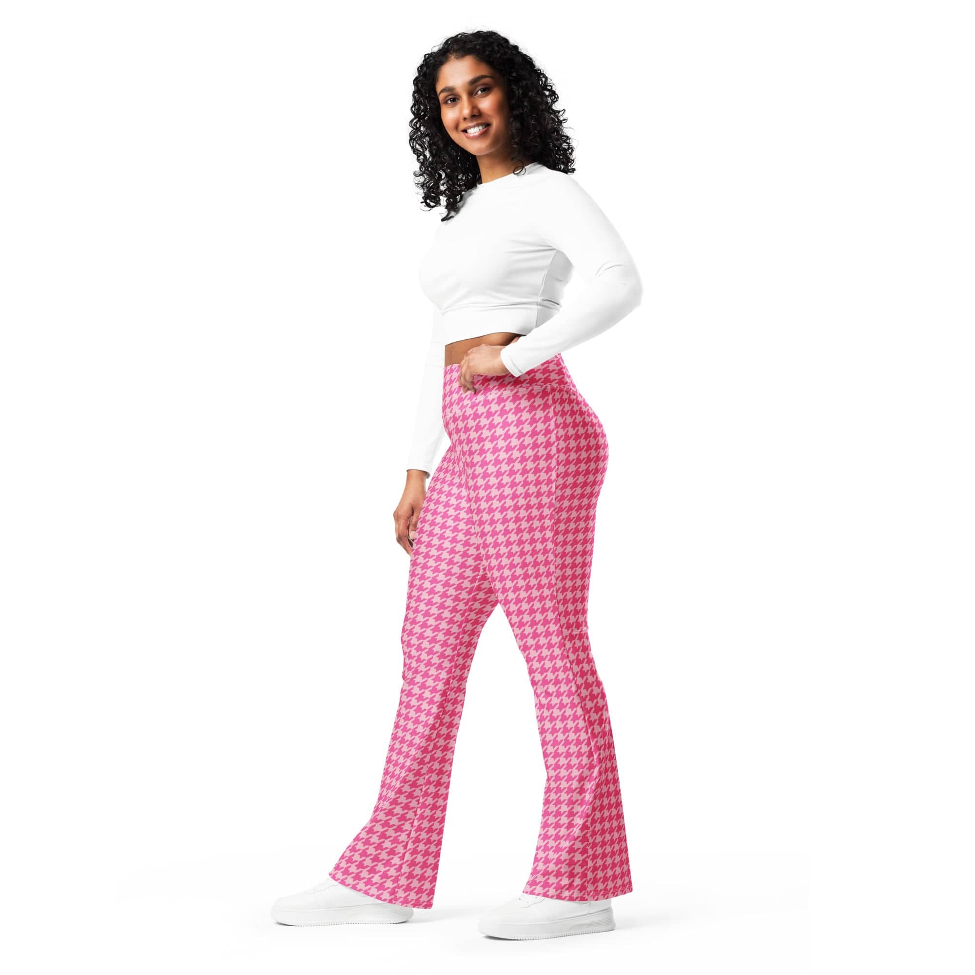 Power Pink Houndstooth Flare Leggings