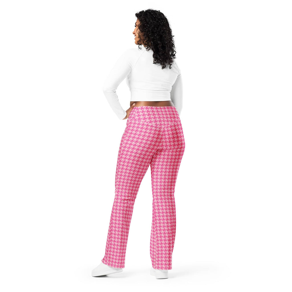 Power Pink Houndstooth Flare Leggings