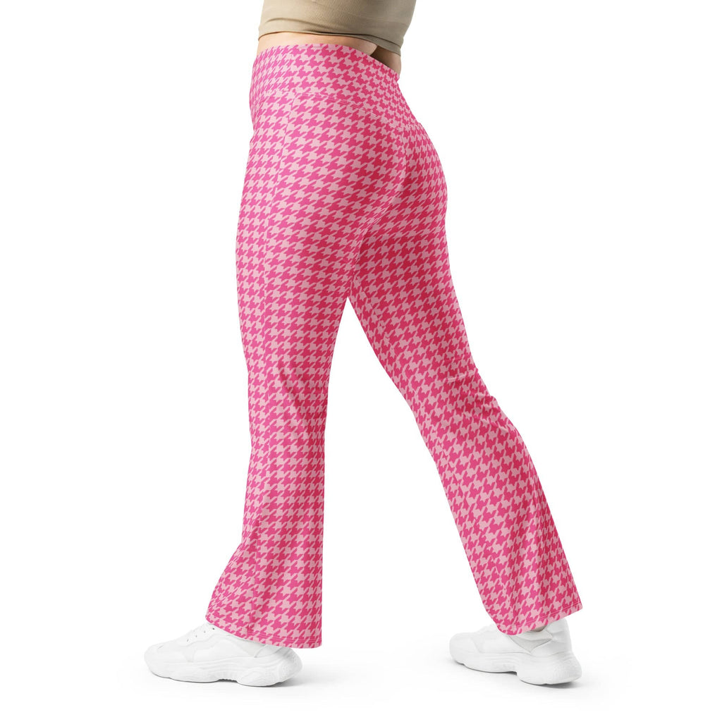 Power Pink Houndstooth Flare Leggings