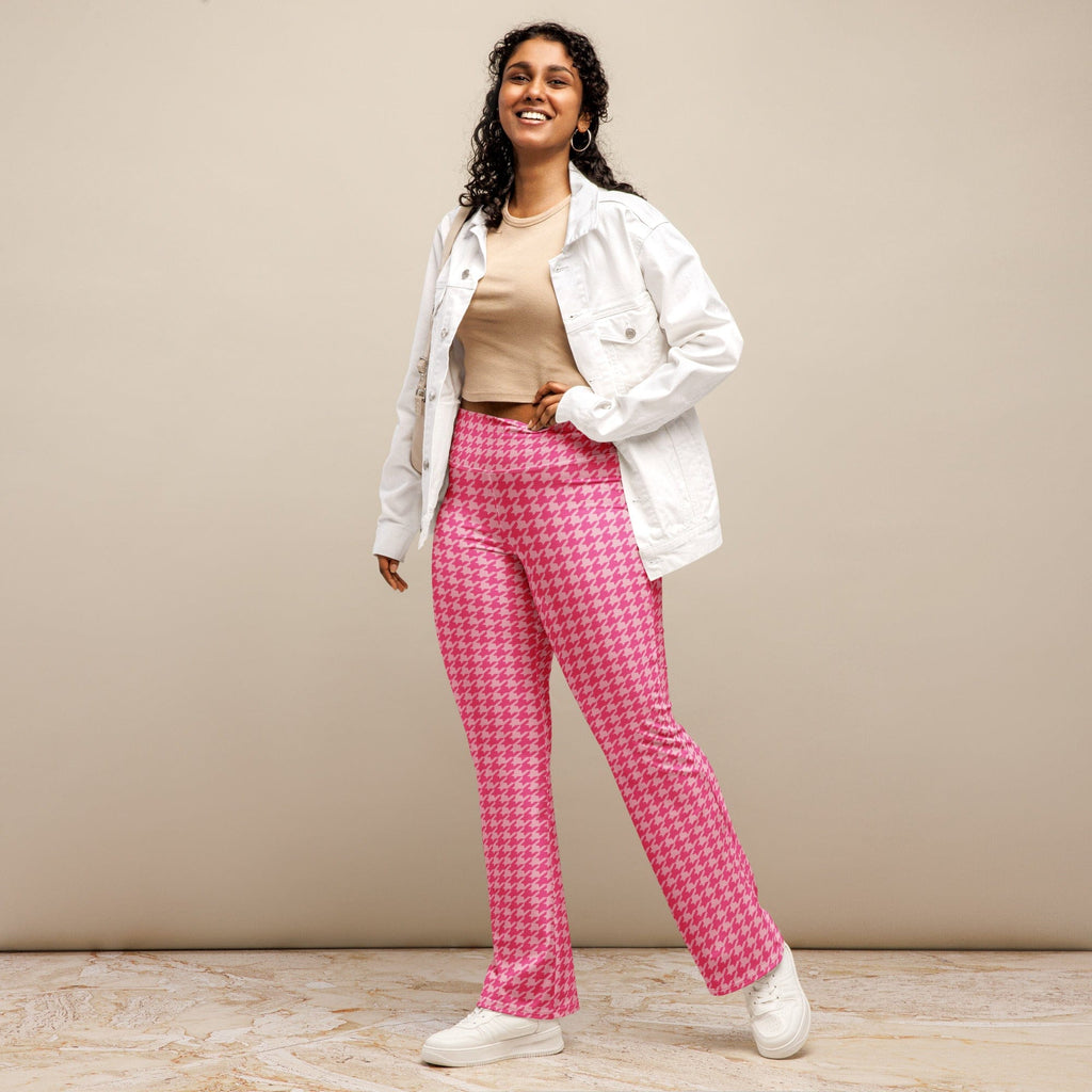 Power Pink Houndstooth Flare Leggings