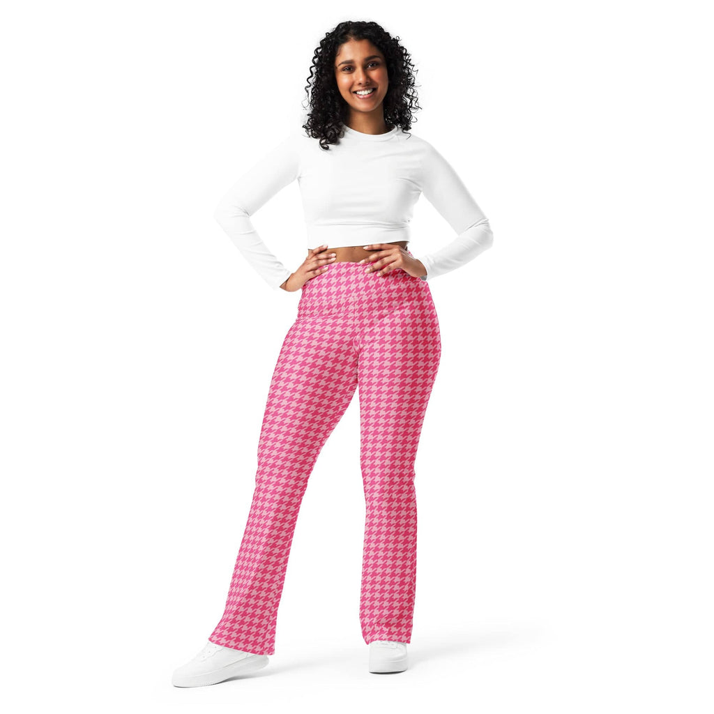 Power Pink Houndstooth Flare Leggings