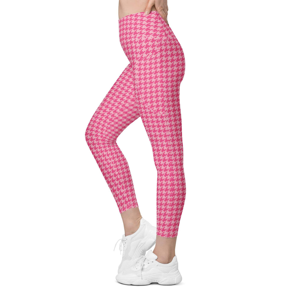 Power Pink Houndstooth Leggings With Pockets