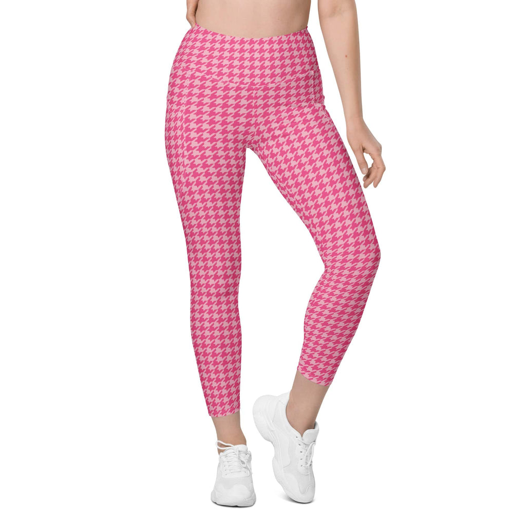 Power Pink Houndstooth Leggings With Pockets