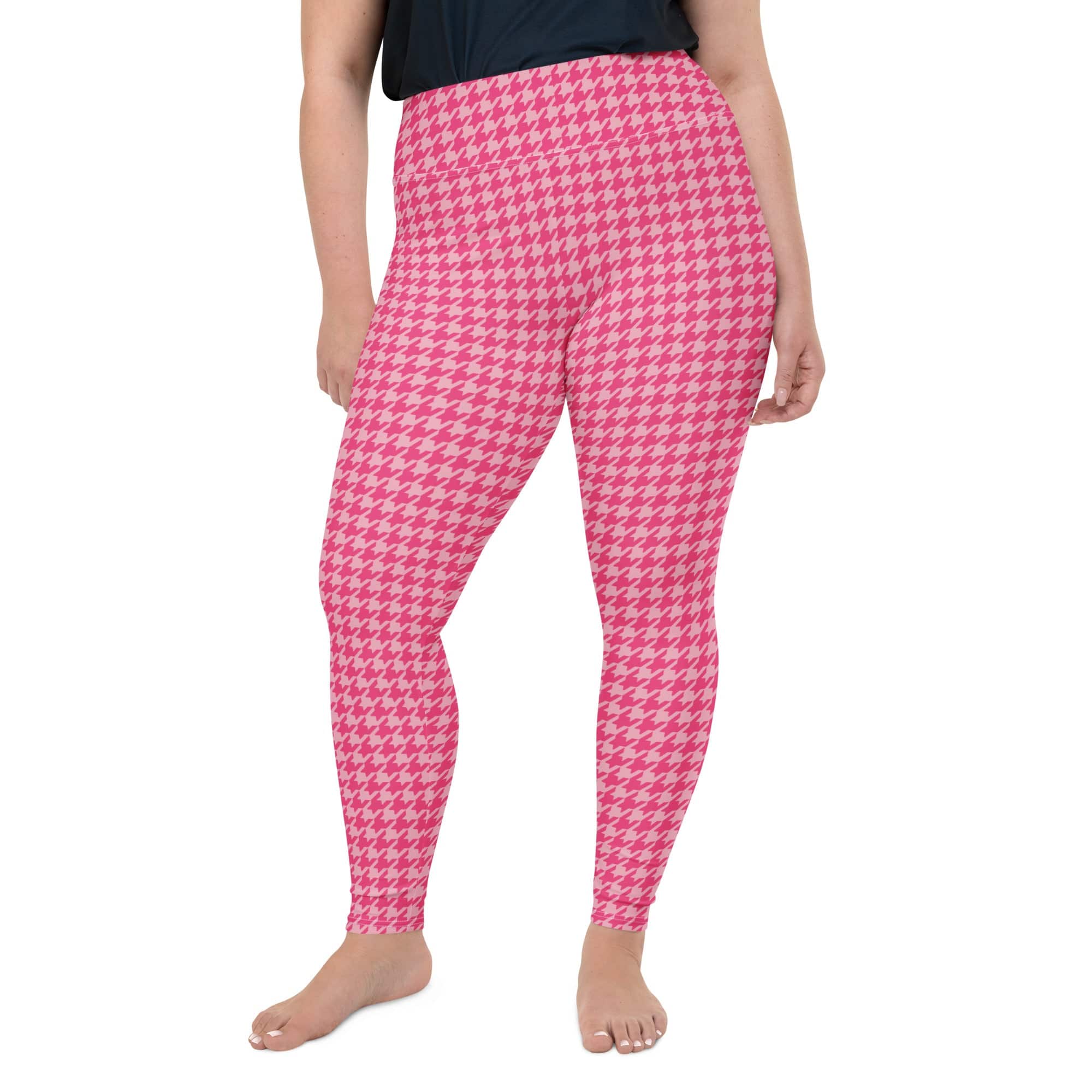 Power Pink Houndstooth Plus Size Leggings