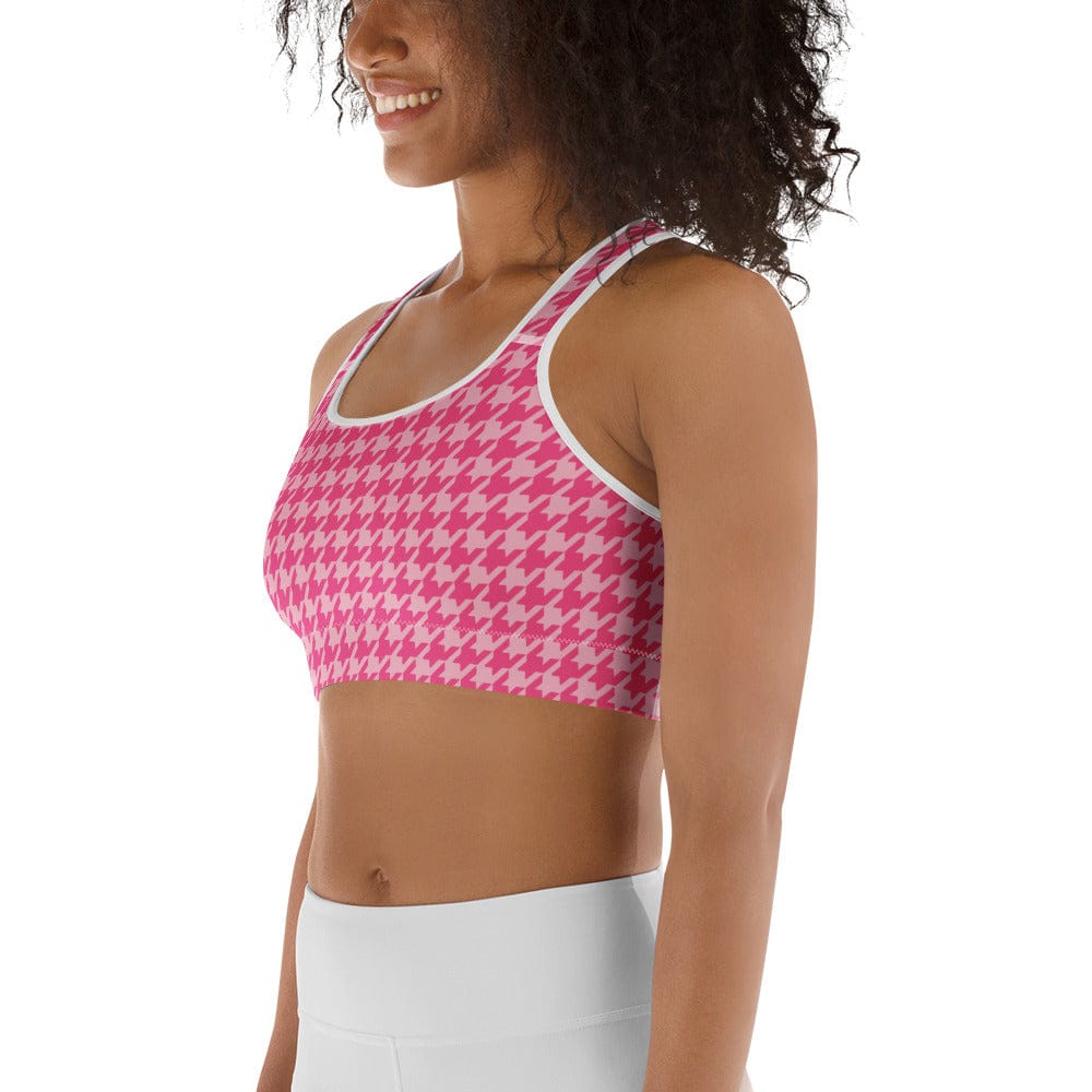 Power Pink Houndstooth Sports Bra