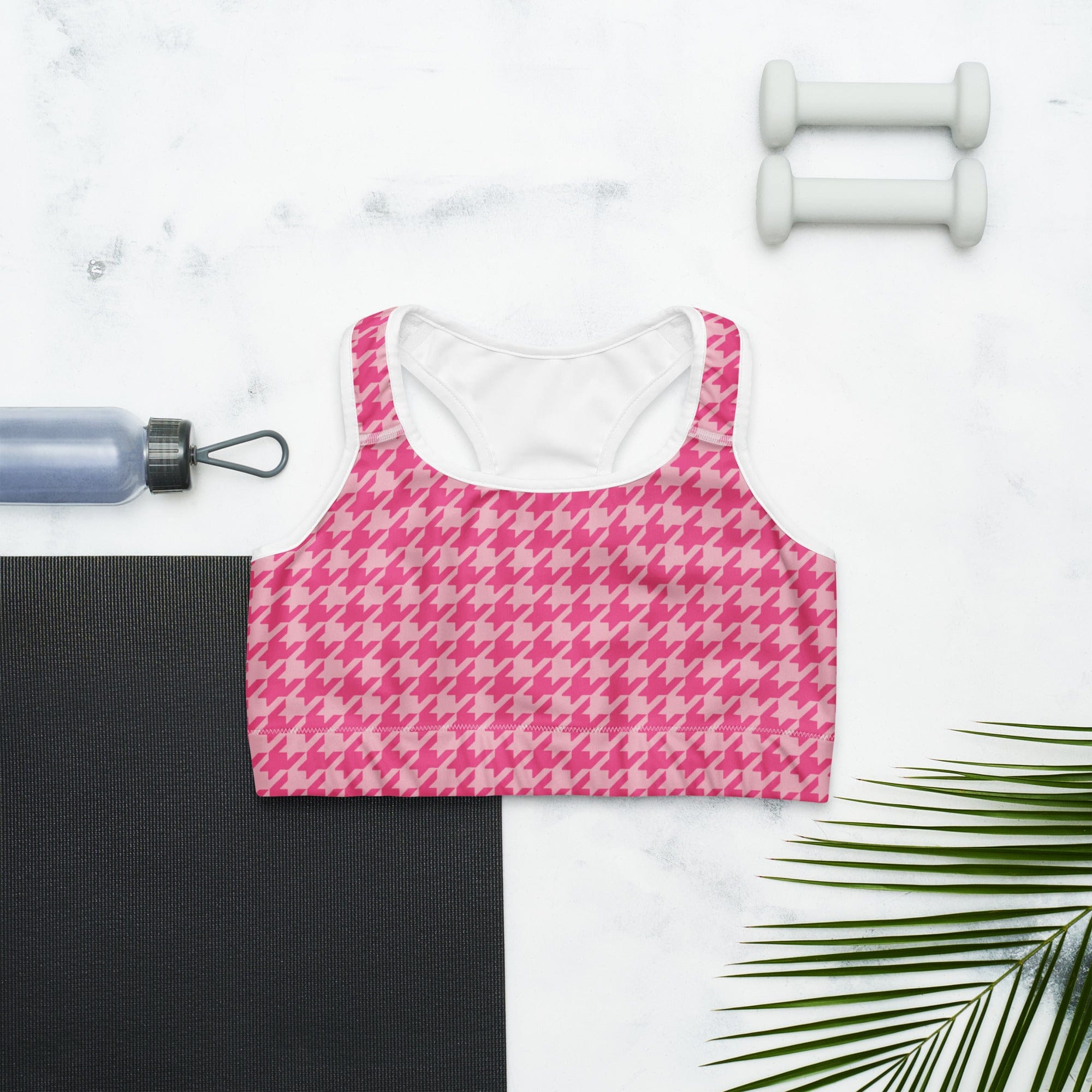 Power Pink Houndstooth Sports Bra