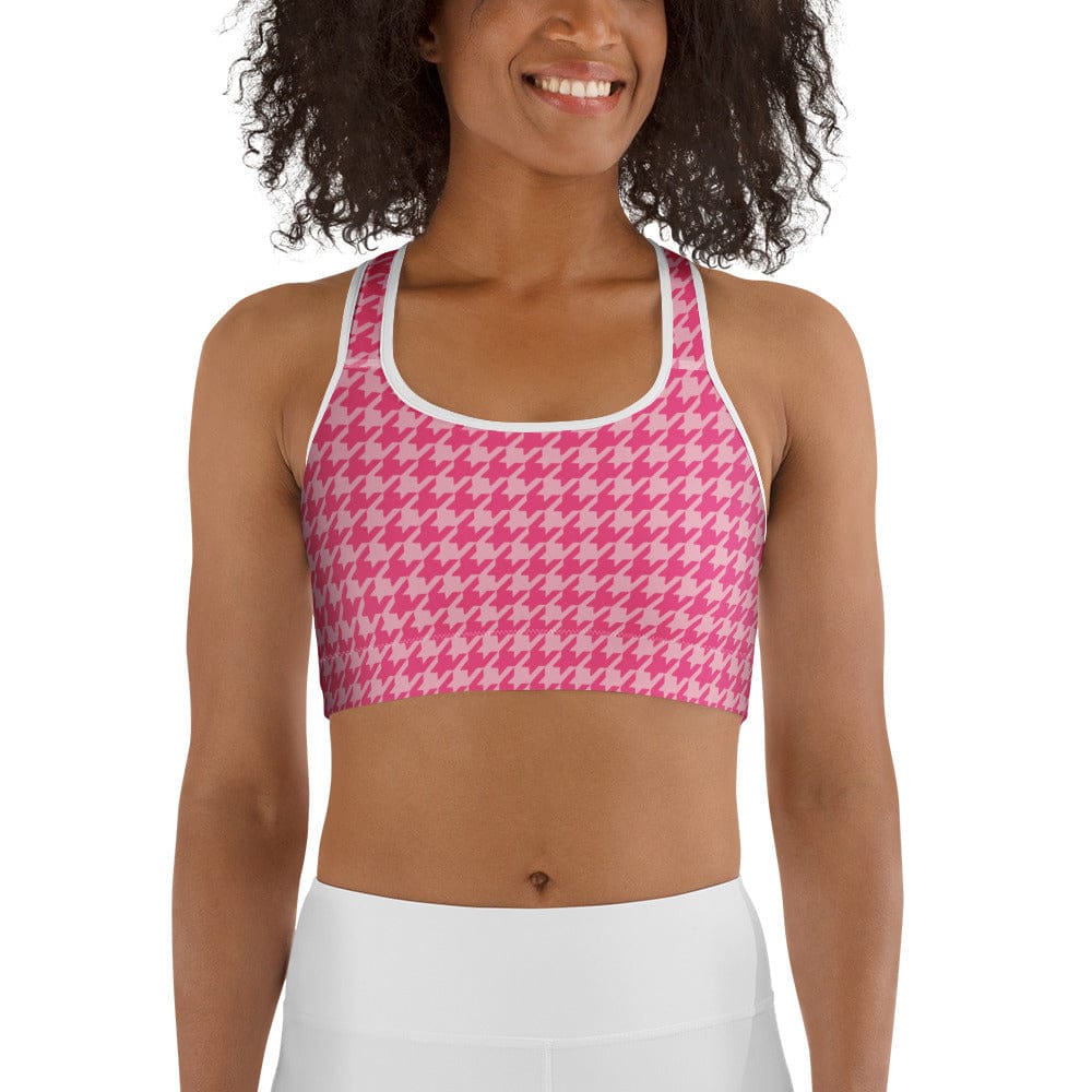 Power Pink Houndstooth Sports Bra