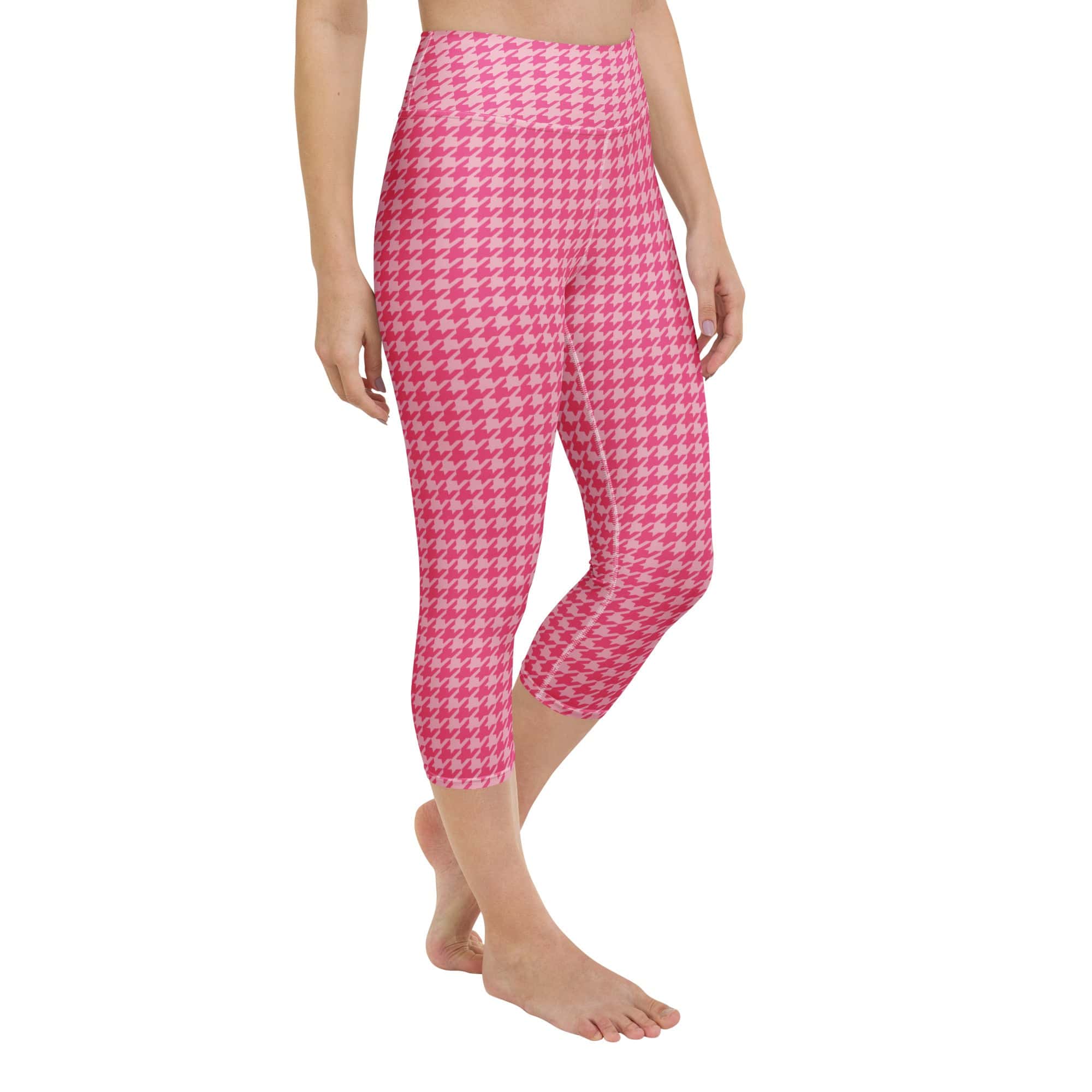 Power Pink Houndstooth Yoga Capris
