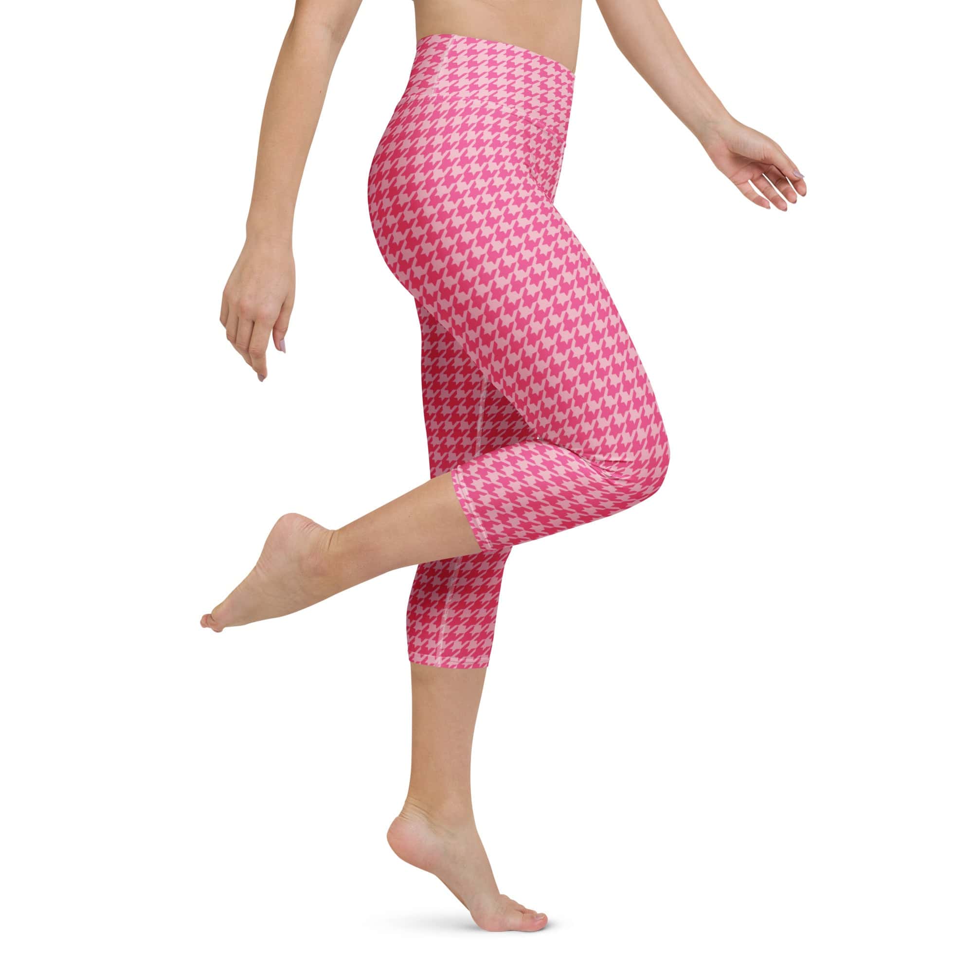 Power Pink Houndstooth Yoga Capris
