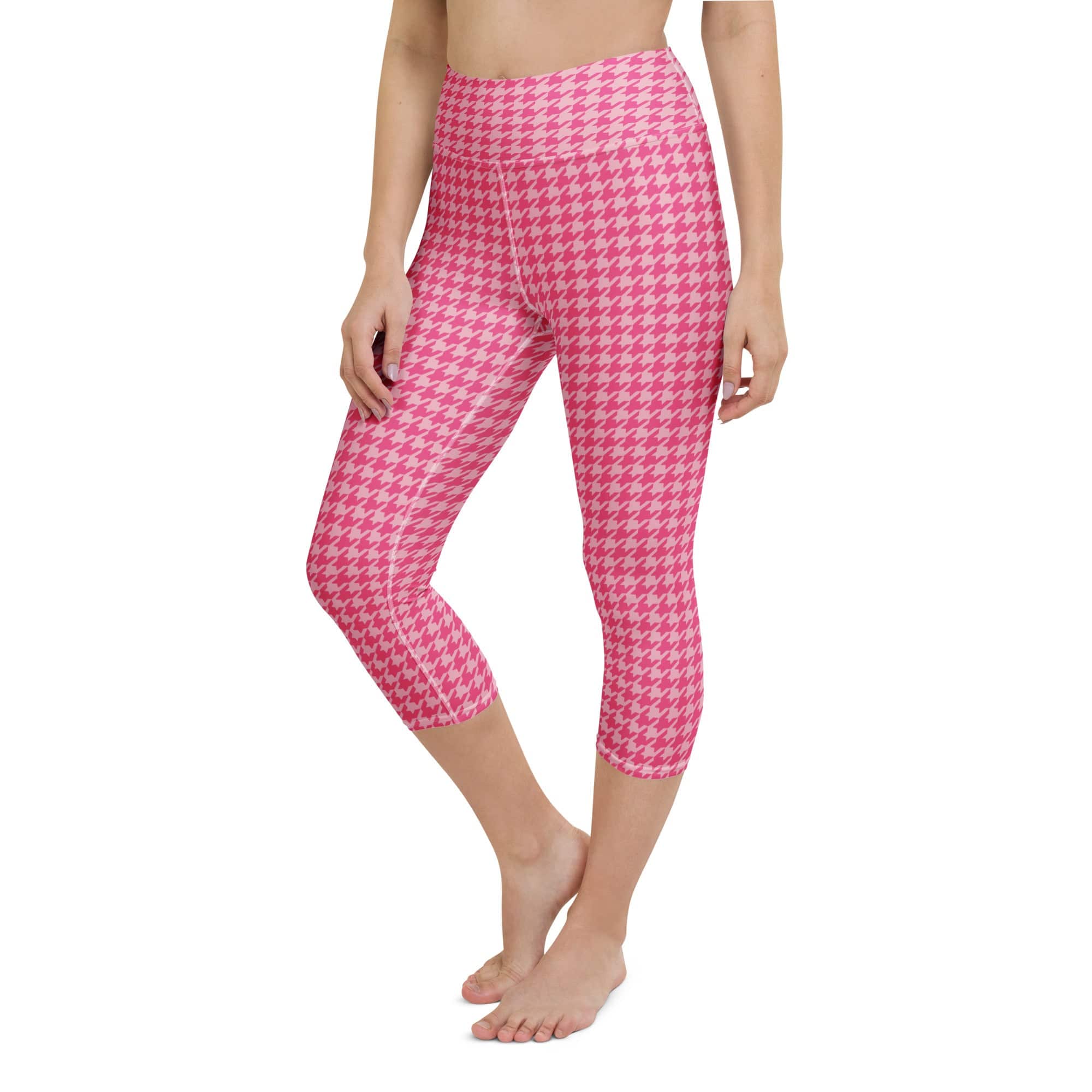 Power Pink Houndstooth Yoga Capris