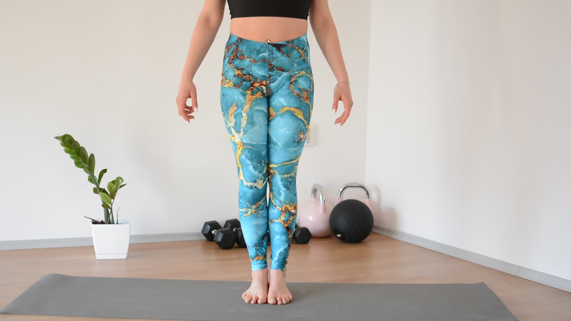 Turquoise & Gold Marble Leggings video