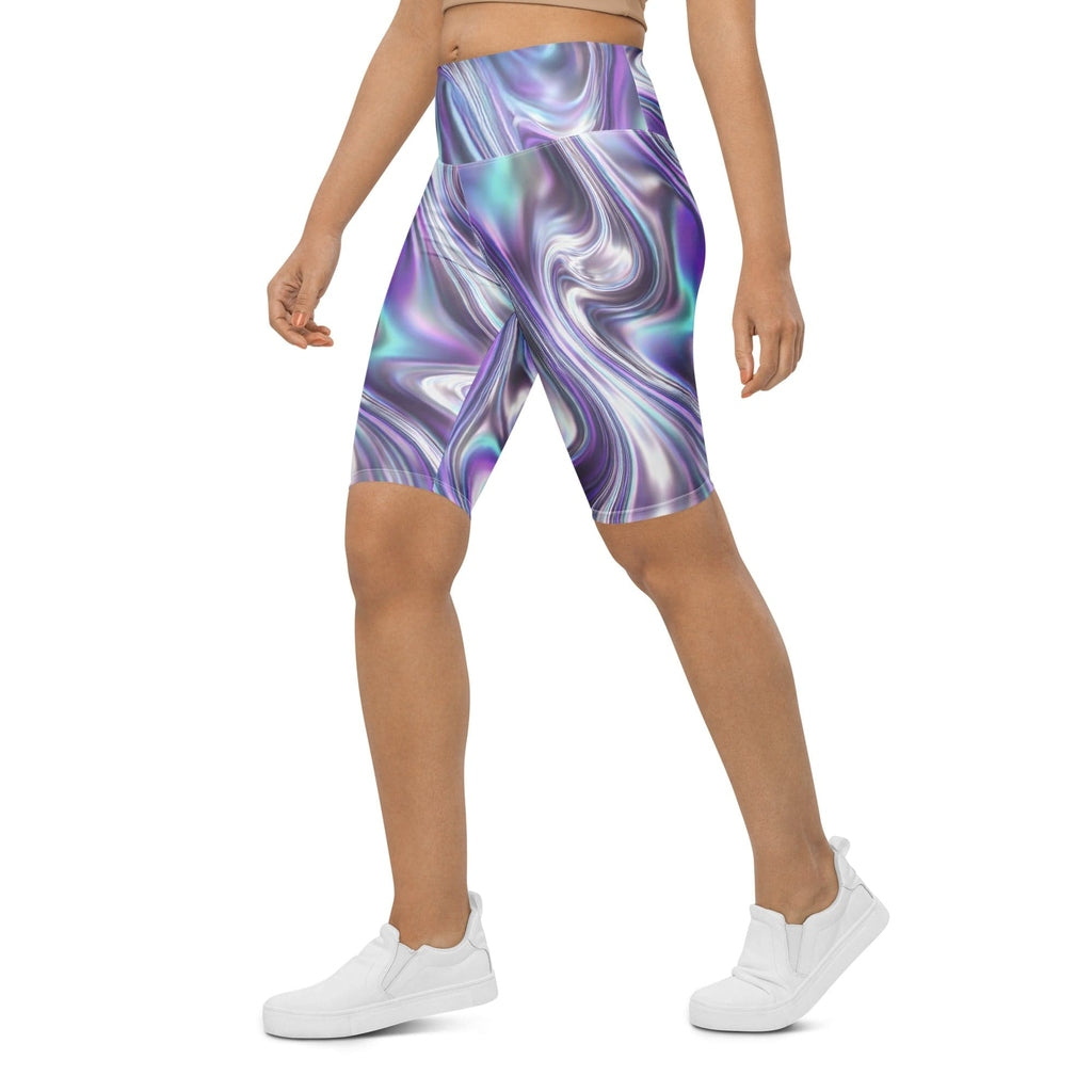 Printed Liquid Chrome Effect Biker Shorts