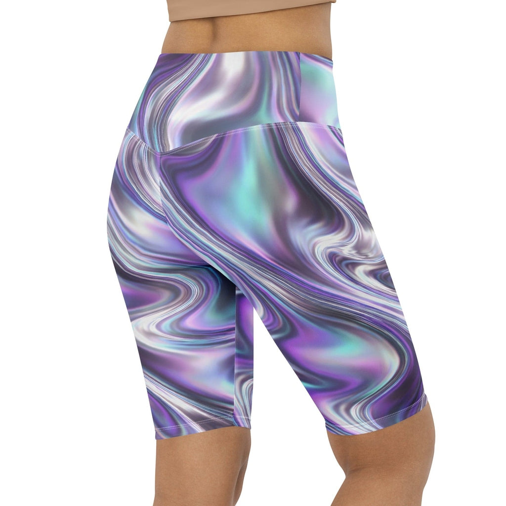 Printed Liquid Chrome Effect Biker Shorts