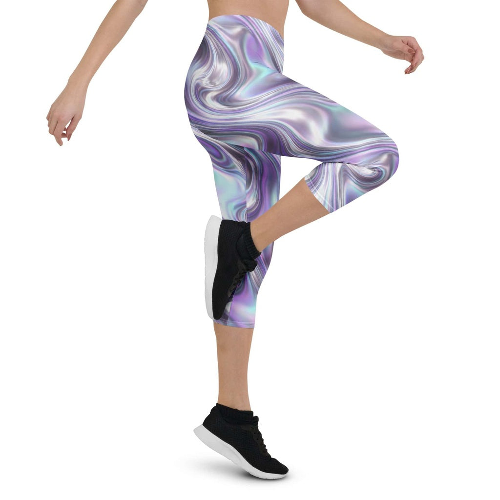 Printed Liquid Chrome Effect Capris