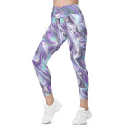 Printed Liquid Chrome Effect Crossover Leggings With Pockets