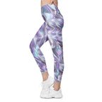 Printed Liquid Chrome Effect Crossover Leggings With Pockets