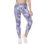 Printed Liquid Chrome Effect Crossover Leggings With Pockets