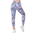 Printed Liquid Chrome Effect Crossover Leggings With Pockets