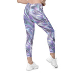 Printed Liquid Chrome Effect Crossover Leggings With Pockets