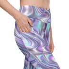 Printed Liquid Chrome Effect Crossover Leggings With Pockets