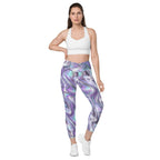 Printed Liquid Chrome Effect Crossover Leggings With Pockets