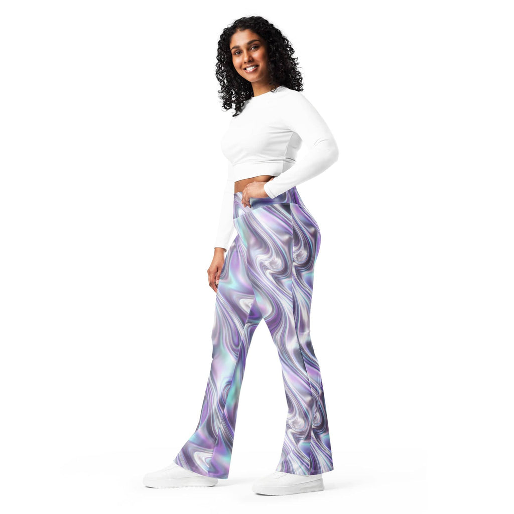 Printed Liquid Chrome Effect Flare Leggings