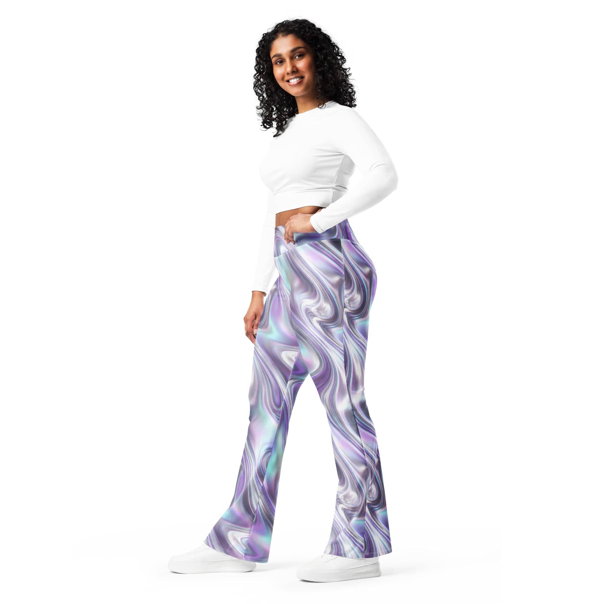 Printed Liquid Chrome Effect Flare Leggings